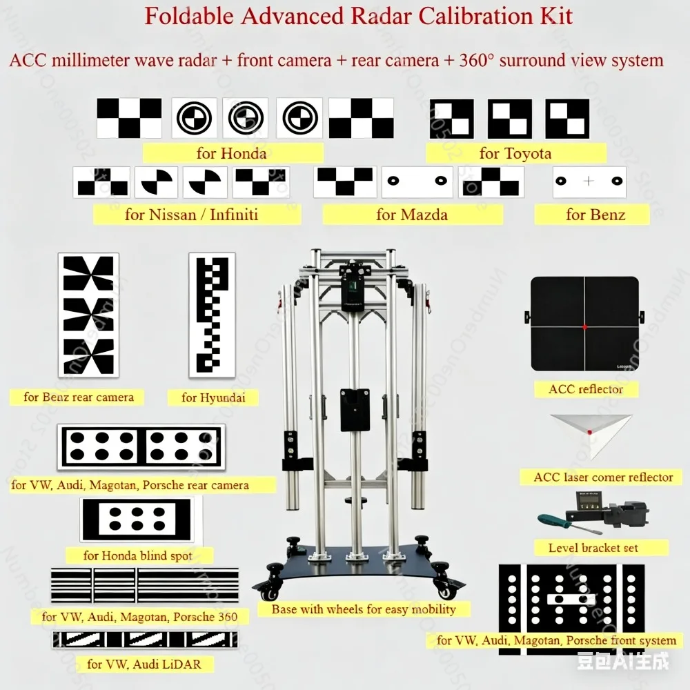 

Складной комплект для калибровки ADAS: радар ACC mmWave, передняя и задняя камеры, калибровка кругового обзора 360° для Toyota, Honda, VW, Benz