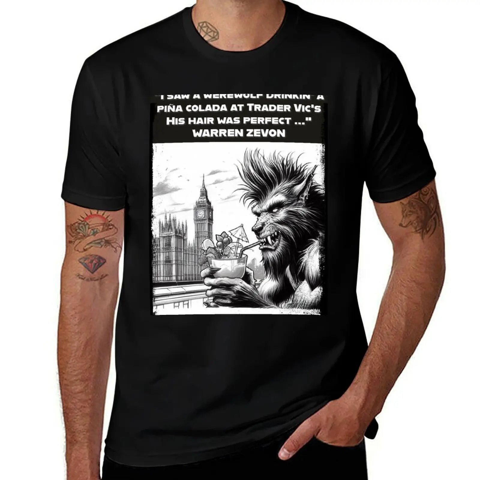 

Warren Zevon: Werewolves of London lyrics inspired T-Shirt man t shirts for men casual cotton tshirt 100% T-Shirt