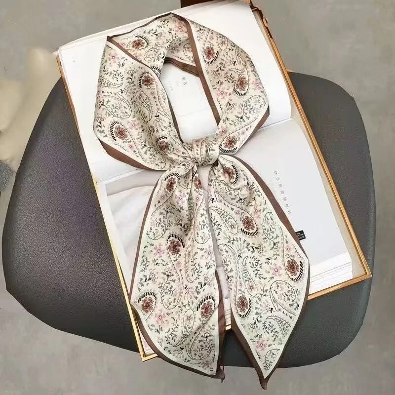 Paisley-Cashew-Print Langer Seidenschal für Damen, Weicher Satin-Halstuch, Weibliches Foulard, Stirnband, Hijab, Dekoratives Kopftuch