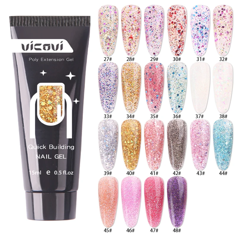 15ml Extension Poly Acrylic Nail Gel Polish Glitter Vernis Semis Permanent UV Gel For Manicure Nail Art Prolong Construction Gel