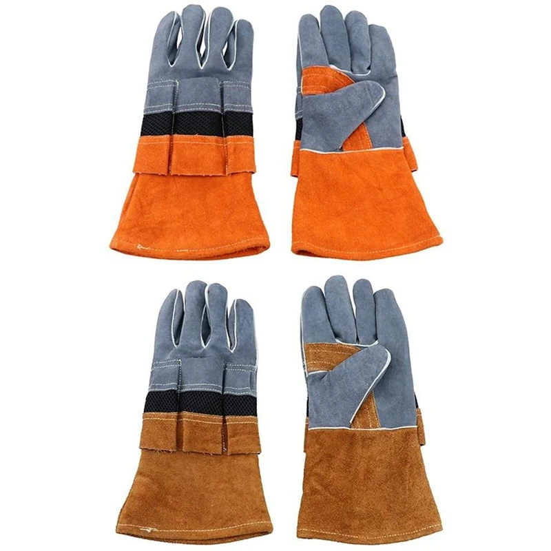 1Pair Outdoor Camping Flame-Retardant Insulated Cowhide Barbecue Protective Gloves BBQ Tool Gloves Accessories