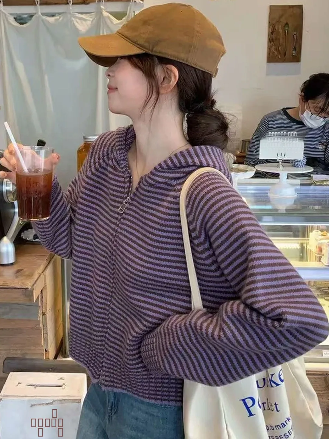 الكورية Sle كسول شريط قلنسوة بسحاب المرأة سترة مشغولة من الصوف الخريف الشتاء الراقية مشاعر ملابس خارجية سترة مريحة