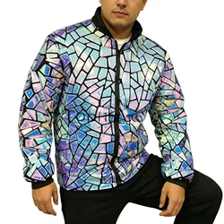 Shiny Mirror Jacket Purple Bling Coat Male Stage Performance Costume Club Party Show Sequins Overcoat Rave Outfit Hip Hop Dance