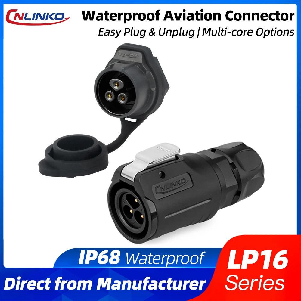CNLINKO LP16 IP68 Circular 2-9Pin Connector Male/Female Solder Type, PBT for Industrial Automation,Marine,LED Screen & Outdoor