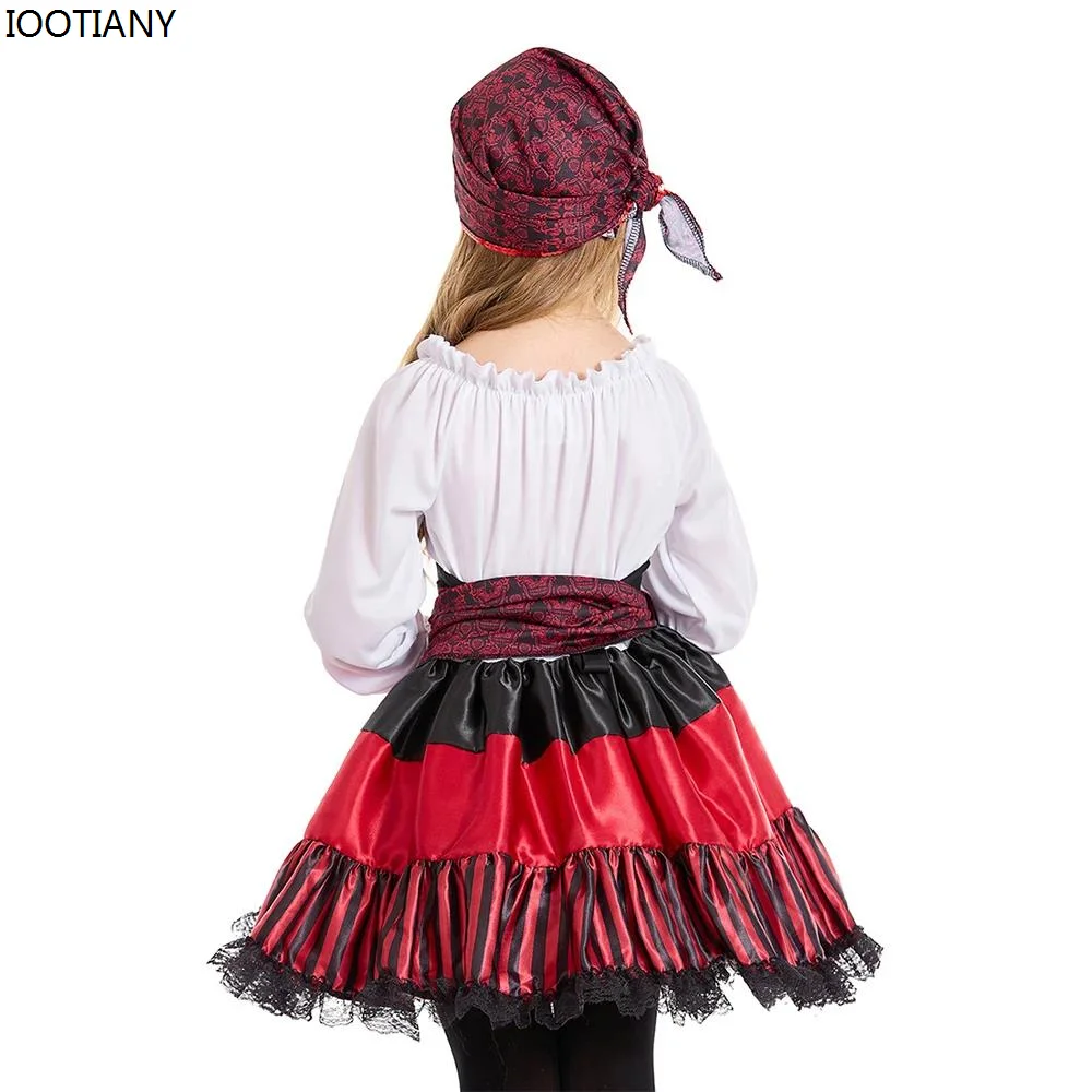 CosplayKids ผู้ใหญ่สีแดงลายลูกไม้ชุดโจรสลัดฮาโลวีนโจรสลัดคอสเพลย์เสื้อผ้า Carnival Party Navigator Stage D