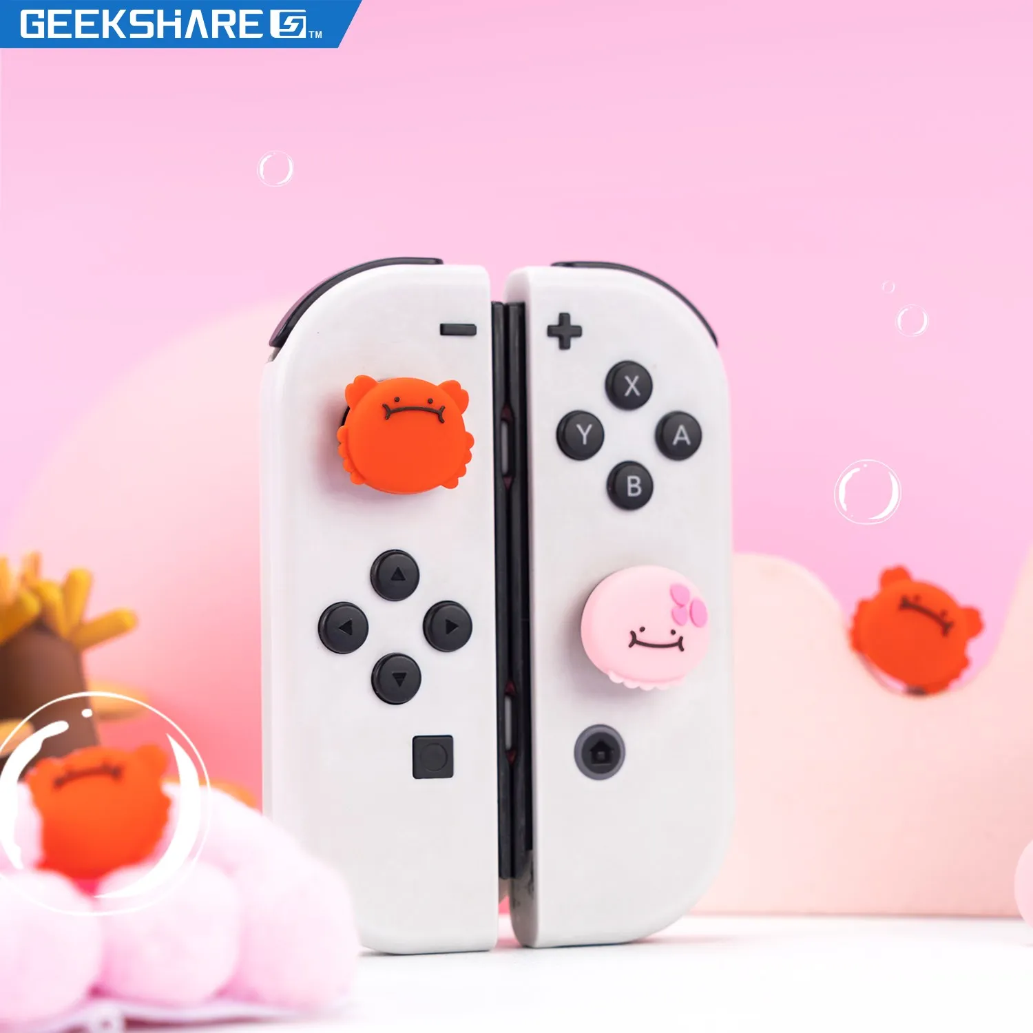 GeekShare-funda protectora de cangrejo y gelatina para Nintendo Switch, carcasa de JoyCon con temática Animal OLED, 4 tapas de agarre para el pulgar de piezas