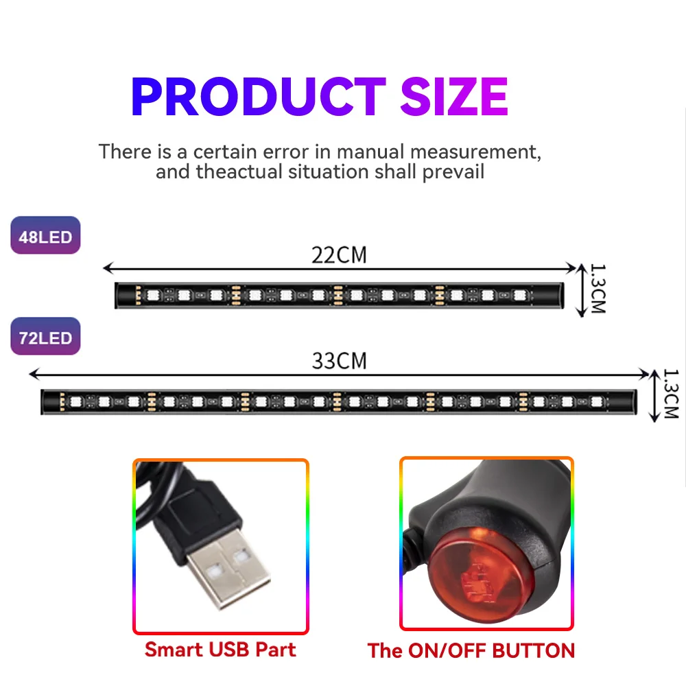 Universal Auto Neon RGB Atmosphere Foot Light 48 72 LED APP & Wireless Remote Control