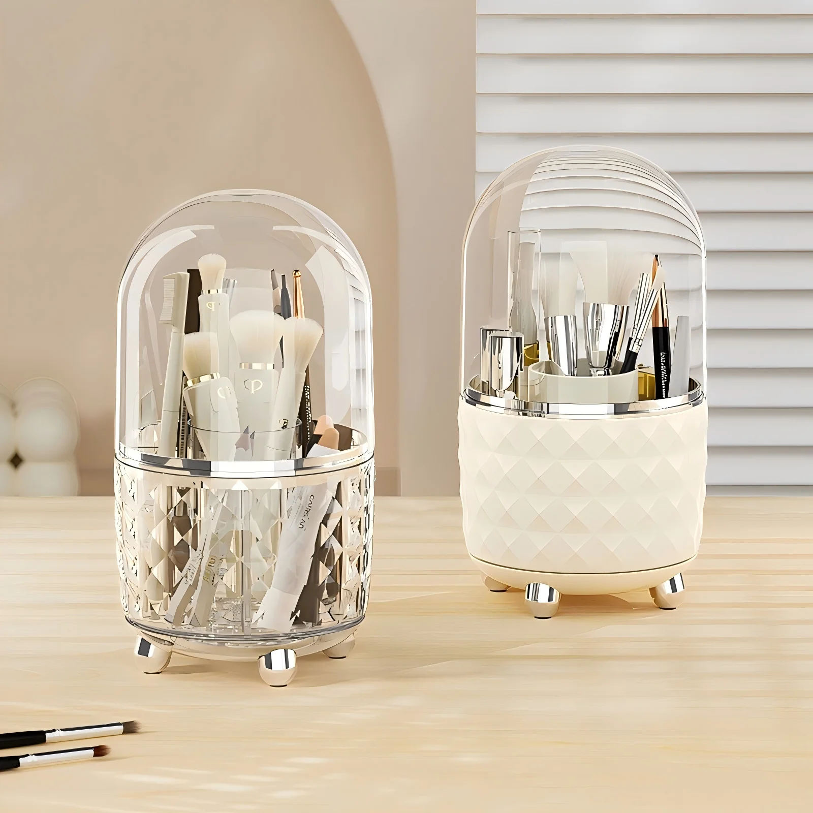 360 °   Organisateur rotatif pour outils cosmétiques avec couvercle anti-poussière, conteneur de rangement multifonctionnel rotatif pour maquillage, fournitures de bureau, stylos