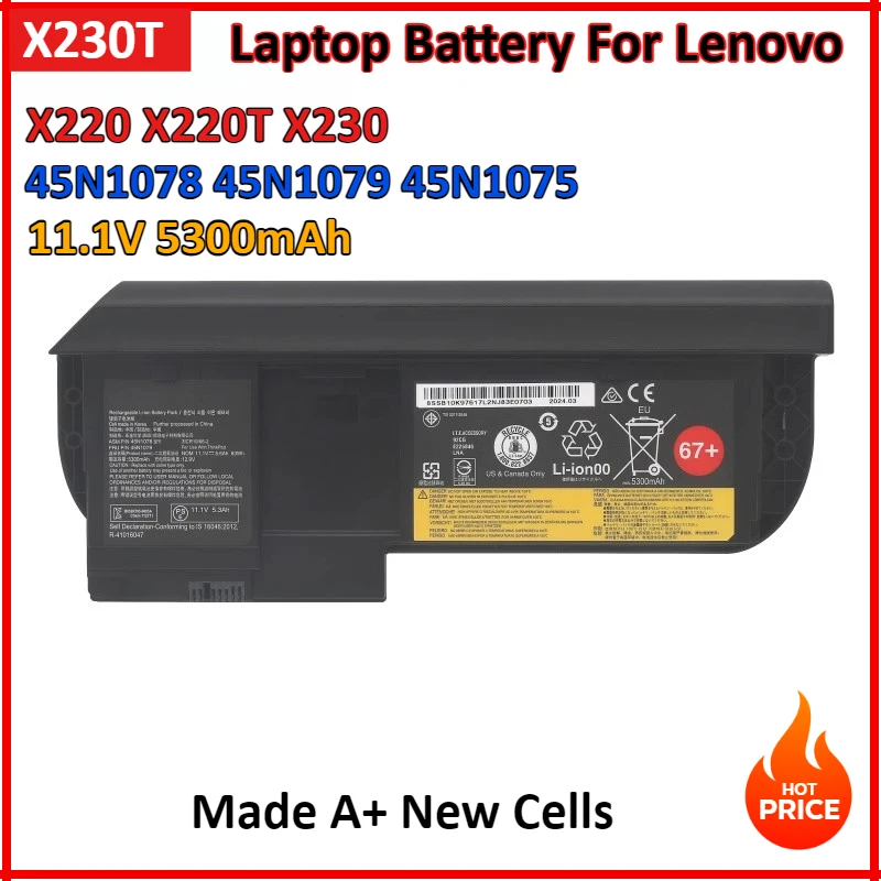 

11.1V 5300mAh X230T Laptop Battery For Lenovo ThinkPad X220 X220T X230 X230T Series Tablet 0A36316 0A36317 42T4877 45N1078 67+