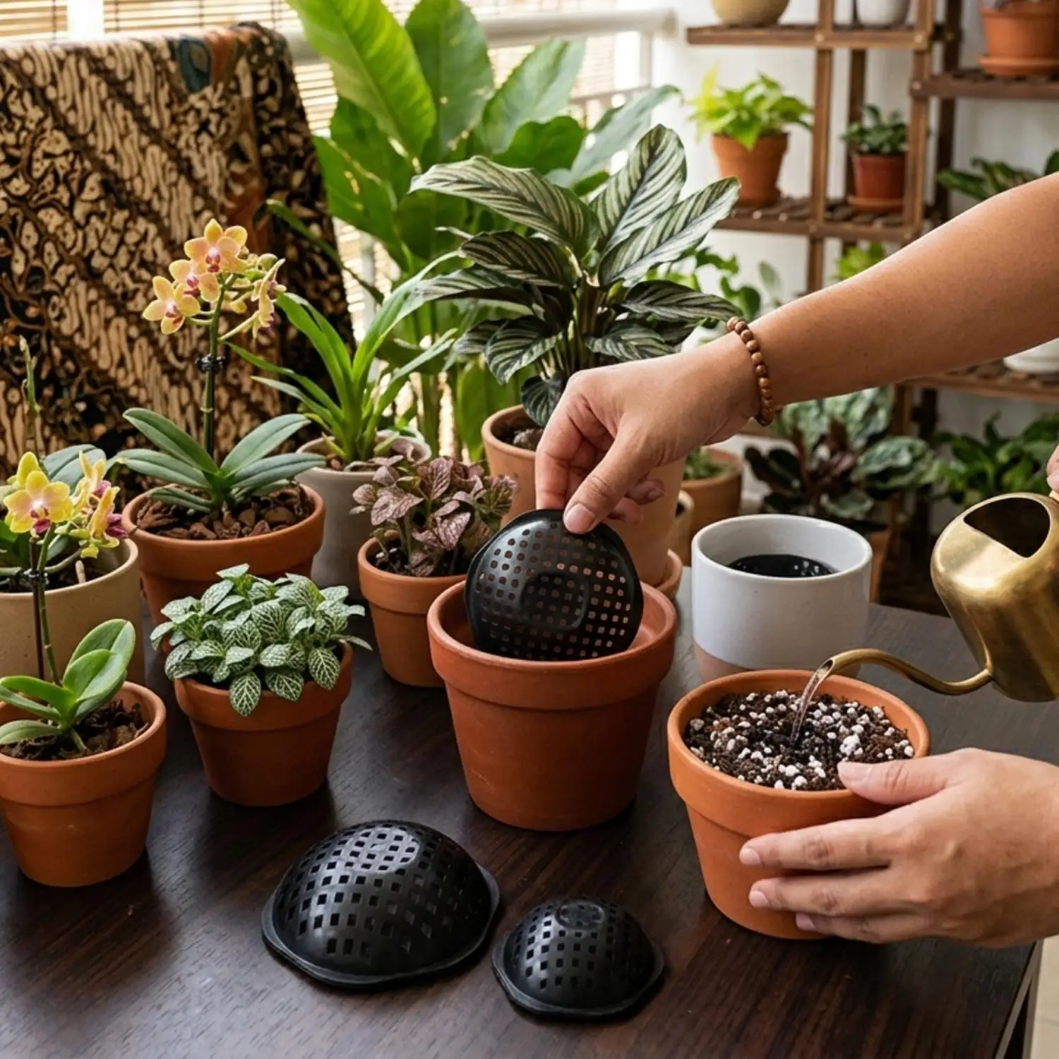 Halbrunde Netz-Blumentopf-Abdeckung Atmungsaktives Drainagesieb für Sukkulenten Bonsai Pflanzenwurzelschutz Gegen Bodenleckage PP – Detail 6