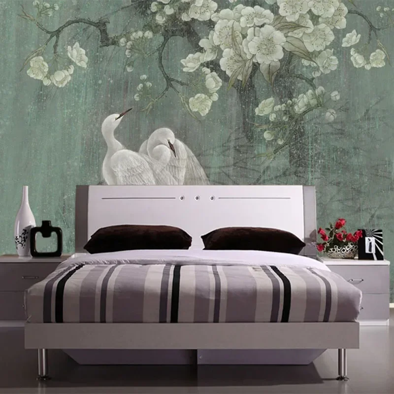 Chinese Style Mural Wallpaper 3D Hand Painted Flowers And Birds Wall Painting Living Room TV Sofa Bedroom Home Decor 3D Frescoes