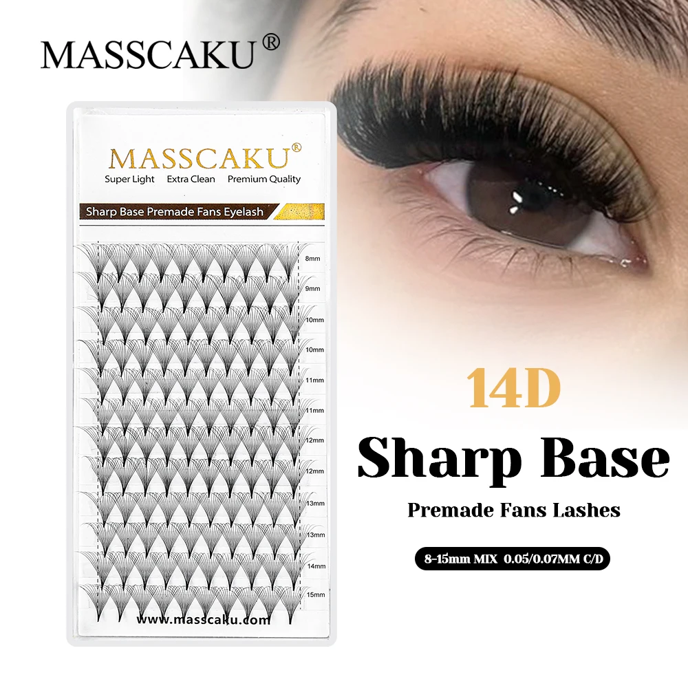 

Customized Private Label 0.05mm Thickness 14D Sharp Narrow Stem Lashes Korean PBT Fiber Thin Root Pointy Base Lash by MASSCAKU