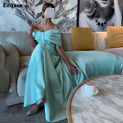 Turquoise Arabic Women Evening Dresses Customized Satin Cap Sleeves Formal Pageant Gowns Floor Length Event Celebrity Dress