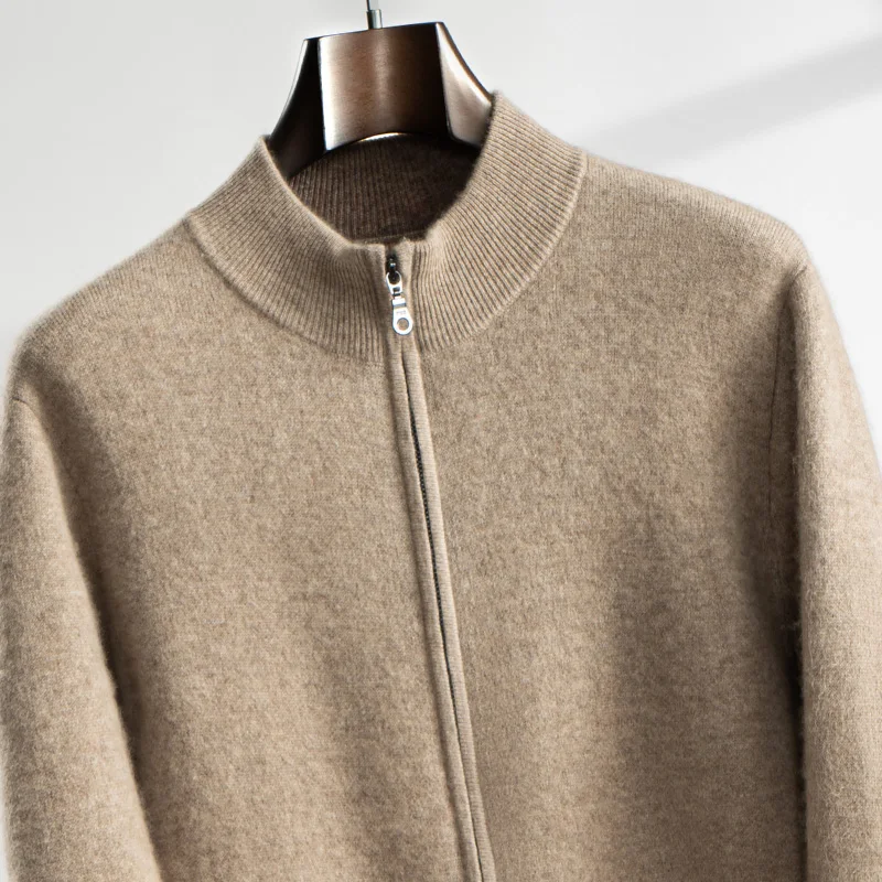 

100% Cashmere Sweater Men Mock Neck Zipper Cardigan Knitwear High Quality Autumn Winter Thick Business Top Classy Office Clothes