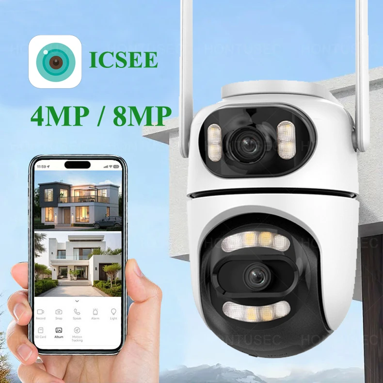 

ICSEE 4K 8MP Dual Lens Dual Screen WIFI PTZ 2K 4MP Wireless Security Camera Outdoor IP66 Auto Tracking Surveillance Cameras