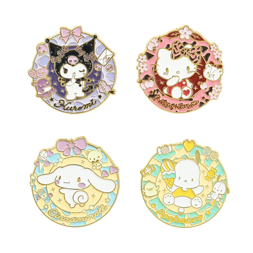 

Anime Bowknot Hello Kitty Enamel Pins for Jacket Badge Brooch Accessories Cute Kuromi Cinnamoroll Pochacco for Girl Jewelry Gift