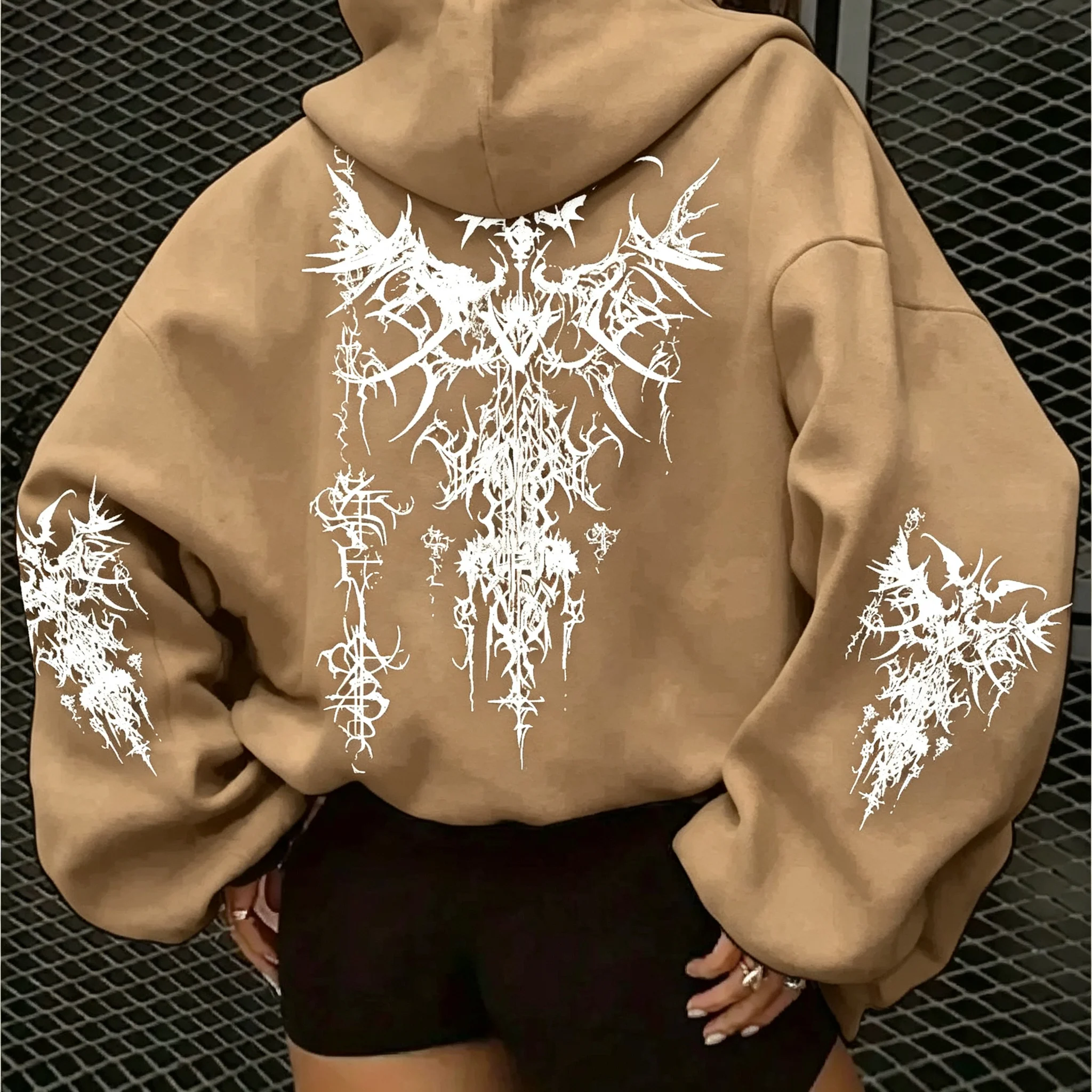 Amerikanischer Gothic-Kapuzenpullover für Damen, ideal für Herbst und Winter, neu, lässig und modisch, geeignet für Damen- und Herrenmode im Streetstyle. – Detail 8