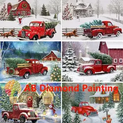 AB Christmas Red Trucks and Snow Cabin Cottage DIY Diamond Painting Cross Stitch Kit Needlework Diamond Mosaic Embroidery New