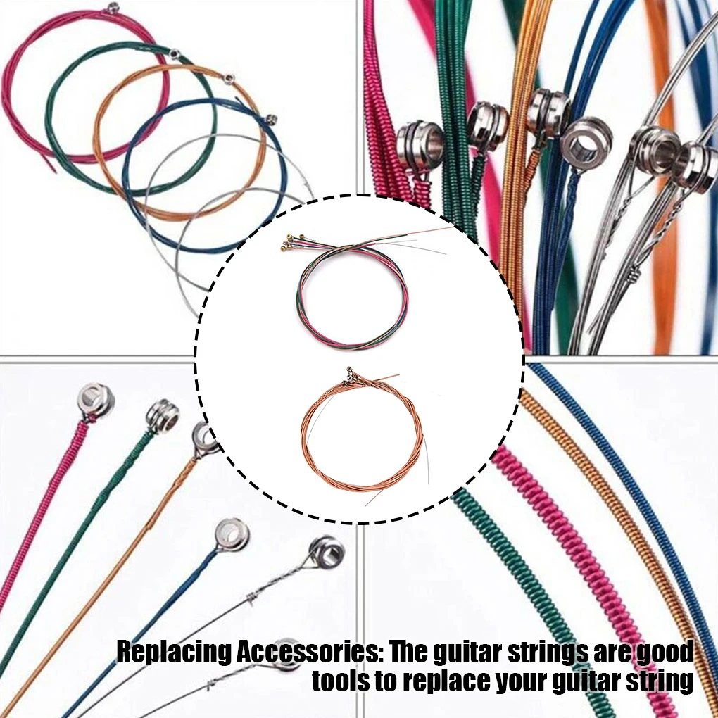 6PCS Acoustic Guitar Strings Rainbow Colorful E-A String Wear-resistant Instrument Sufficient Gears Colorful String