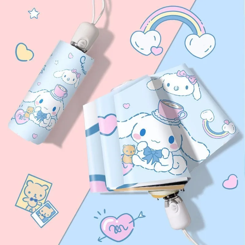 Paraguas Kawaii Sanrio Cinnamoroll totalmente automático, sombrilla plegable Anti-Uv, figuras de Anime, protector solar, Parasol, regalos para niñas