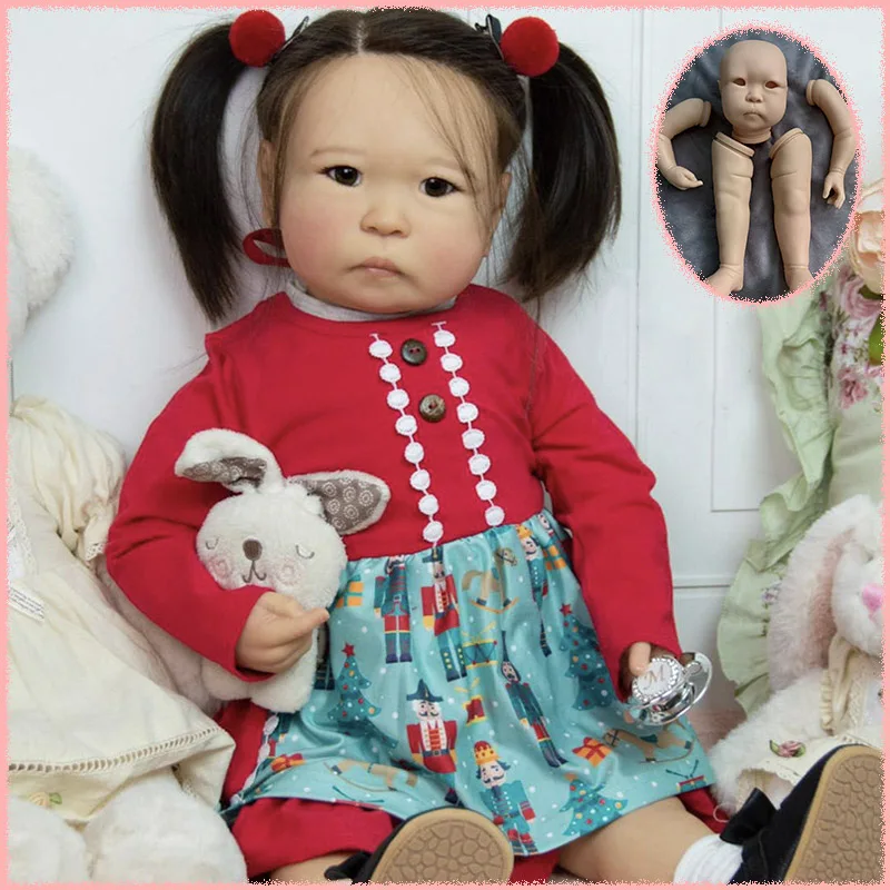 Kit de Muñeca Asiática DIY de 25 Pulgadas, Recién Llegado, Sin Acabado, Sin Pintar, Piezas en Blanco, Tamaño Grande, Tipo Reborn Min Li, con Cuerpo de Tela y Ojos