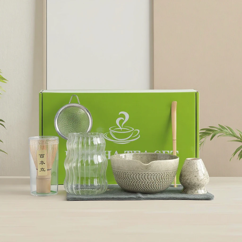 

7 шт. набор матча, набор матча с керамическим чаваном, 100 зубцов, венчик матча, подставка для чая, японский полный набор матча, подарочная коробка