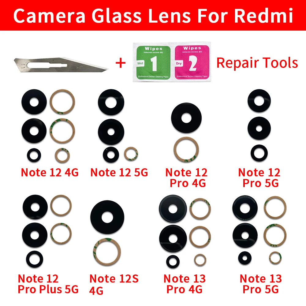 Rear Back Camera Glass Lens For Xiaomi Redmi Note 12 Pro+ 5G 12T Pro 12S 4G Note 13 Pro+ Plus 5G Camera Glass With Glue Sticker