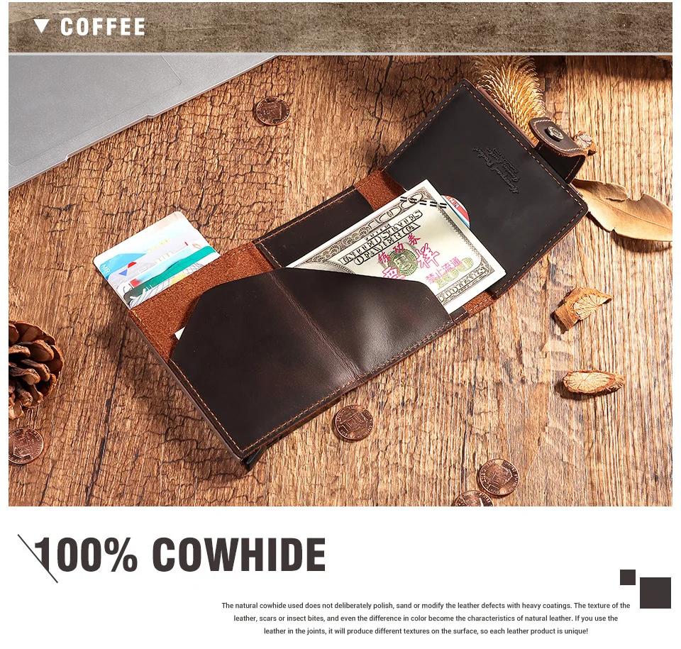 محفظة جلدية للعملات المعدنية من Crazy Horse، صندوق بطاقات RFID من الجلد الطبيعي بإبزيم مربع، فرشاة أمان ائتمان محمولة، محفظة صغيرة للأعمال #6