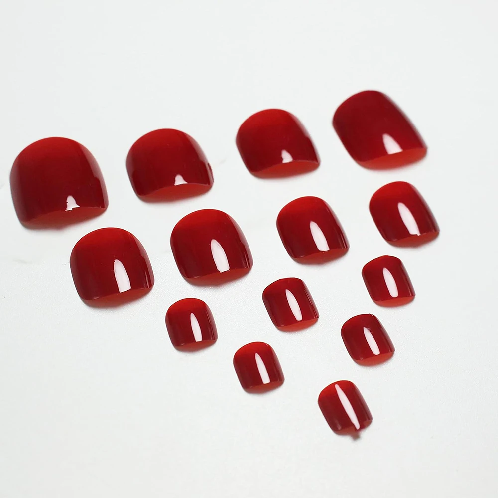 24 PCS Red/White/Black/Yellow/Wine Red Toenails Fake Toe Nails Natural  -Solid Color Square Press on Toenails Short