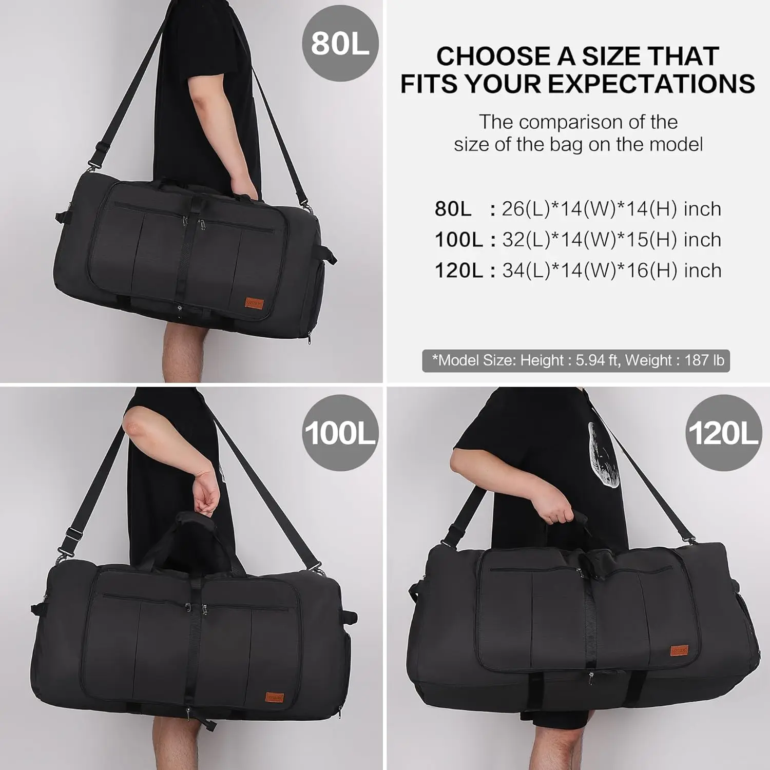 120L Foldable Collapsible Waterproof Travel Duffel Bag for Men and Women with Shoe Compartment