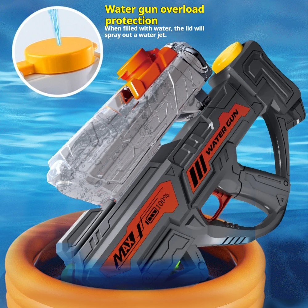 Pistola de água elétrica de sucção automática, alta pressão, spray contínuo poderoso, brinquedo de água de grande capacidade para diversão em festival de respingos