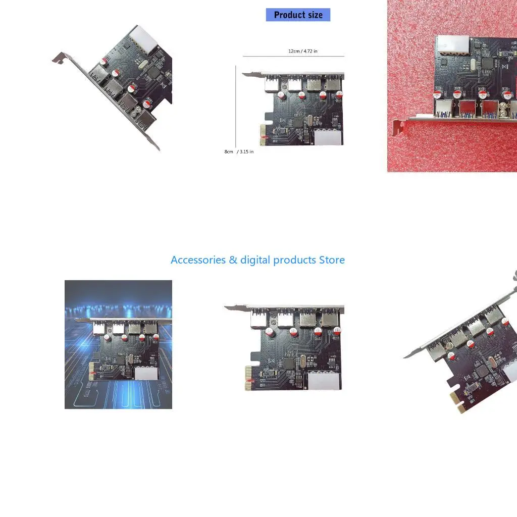 77JD 4 Port USB3.0 PCIE Expansion Card PCIE to USB3.0 Board 5Gbps Adapter Controller Replacement for Desktop Accessories