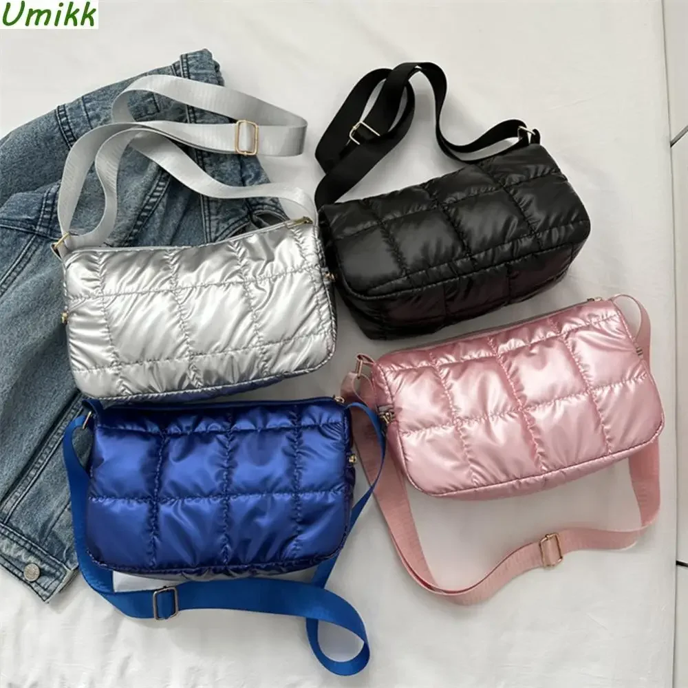 Women Fashion Crossbody Bag Solid Color Quilted Stylish Sling Bag Adjustable Strap Shoulder Bag Large Capacity for Autumn Winter