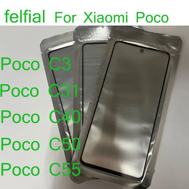 Cristal frontal + lente exterior LCD OCA para Xiaomi Poco C3 C31 C40 C50 C55, Panel de pantalla táctil, 10 Uds./lote