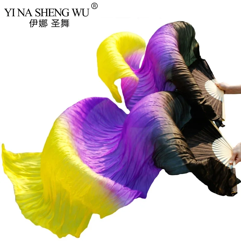 Imitation Silk Unisex High Quality Belly Dance Fans 1 Pair Handmade Dyed Belly Dance Props Long Rayon Silk Fans 150/180/210x90cm