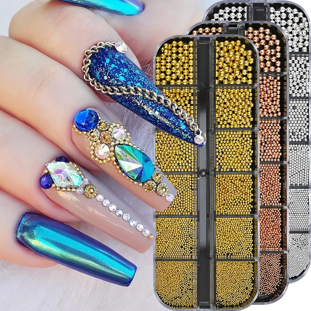 1box Nail Caviar Beads Golden Silvery Rose Gold Black Nail Metal Mini Beads Multi Size Round Steel Ball Beads Nail Art Accessory