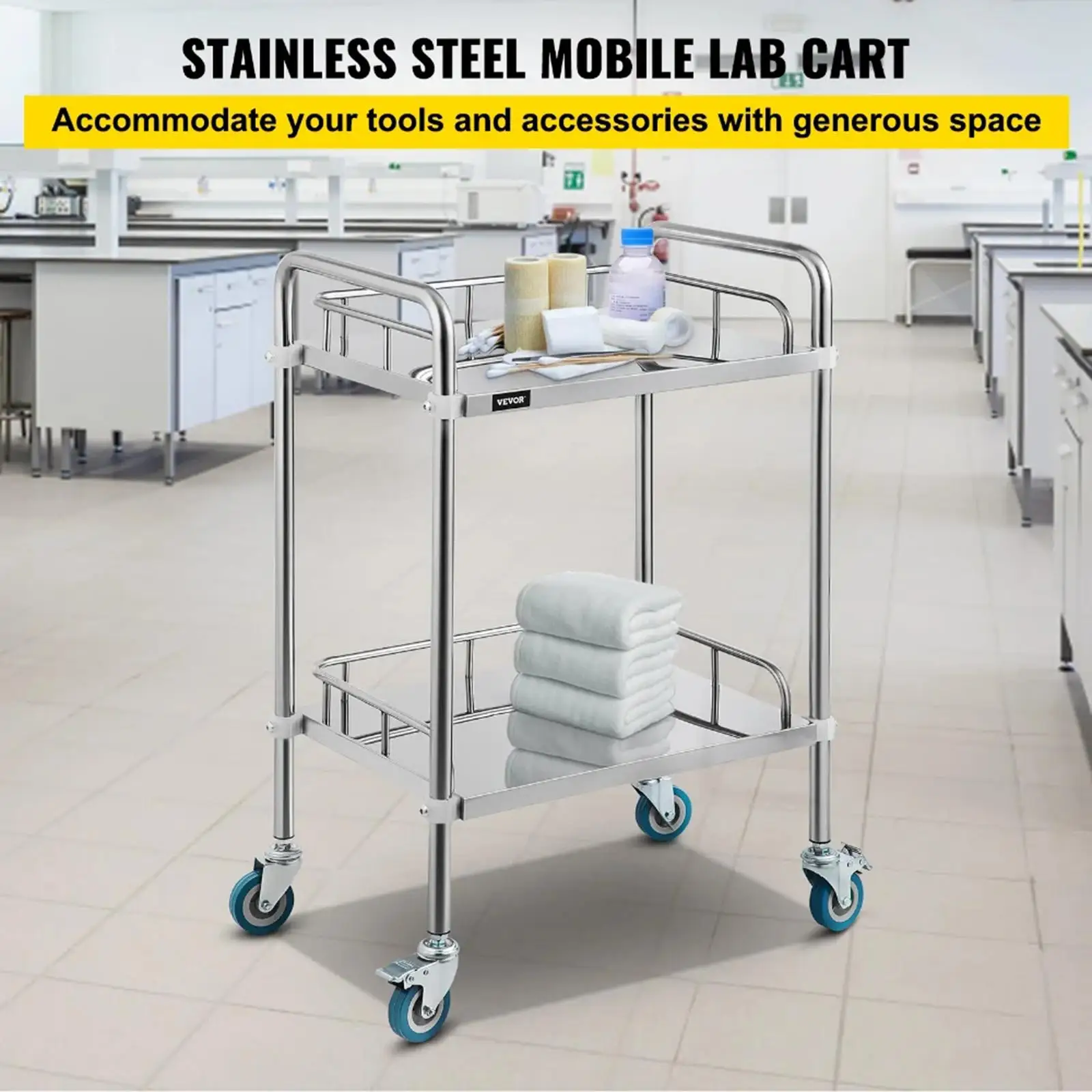 Stainless Steel Rolling Cart Utility Cart Salon Trolley Medical Treatment Cart Three-Layer Instrument Trolley for Lab Equipment