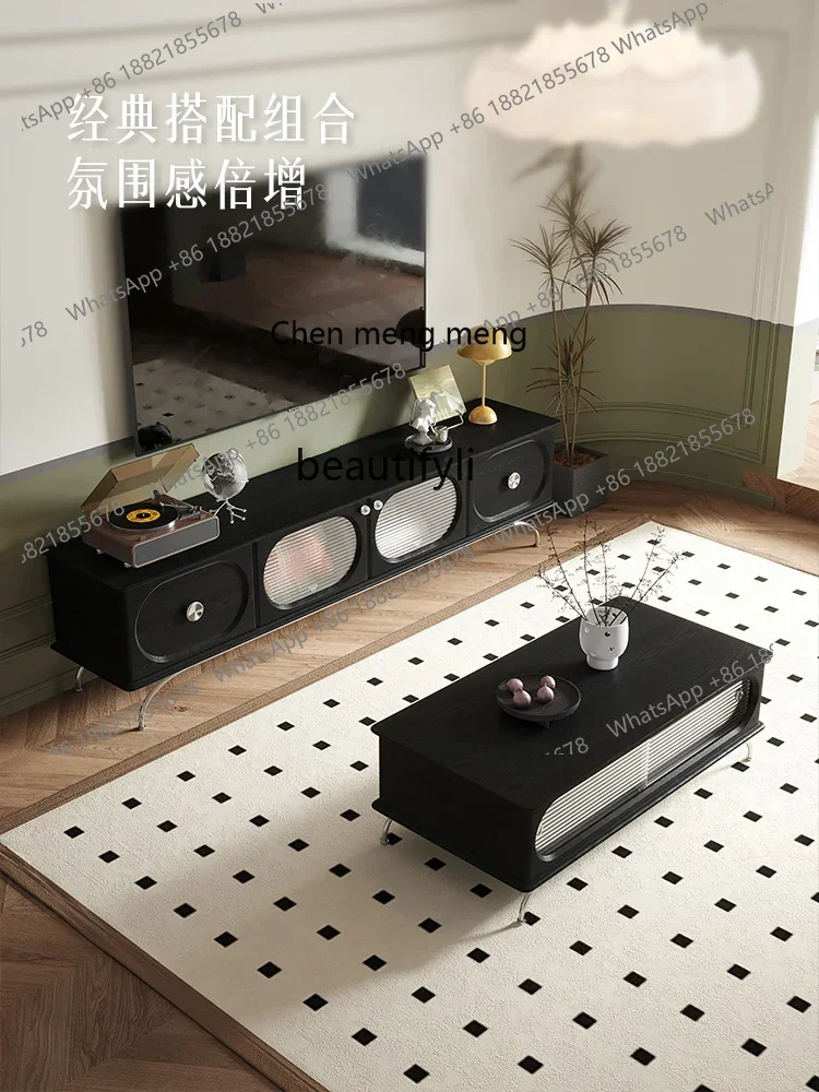 

B7304 ss French Retro Yuyun TV Cabinet and Tea Table Combination Living Room Advanced Solid Wood Furniture