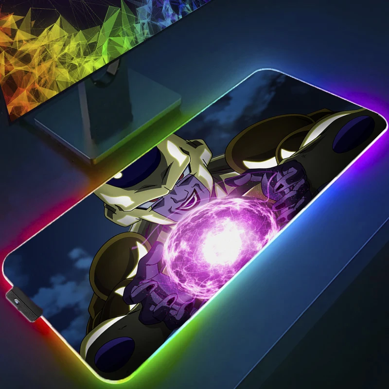 

Gaming RGB Mousepad Dragon Ball Frieza Backlight Big Computer Gamer LED Mouse pad Rubber with Locking Edge Gaming Mouse Mat XXL