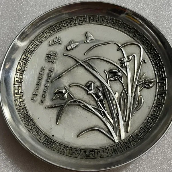 Old Chinese Antique silver plate with orchids made in Qianlong year,best adornment&collection, Free shipping