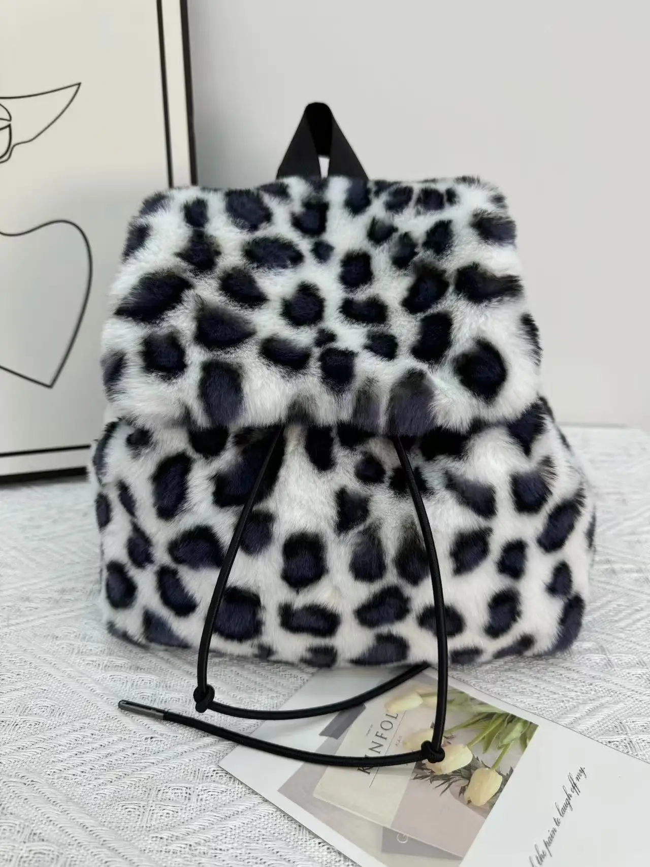 

Новая сумка Plu Fisk из искусственного кроличьего меха, двойная сумка на плечо, большая емкость, леопардовый принт, универсальная корейская сумка для студентов