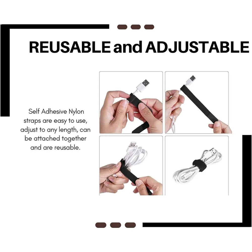 Hook and Loop Reusable Fastening Nylon Cable Securing Straps Durable Functional Ties Nylon Securing Wire Cord Ties Organizer