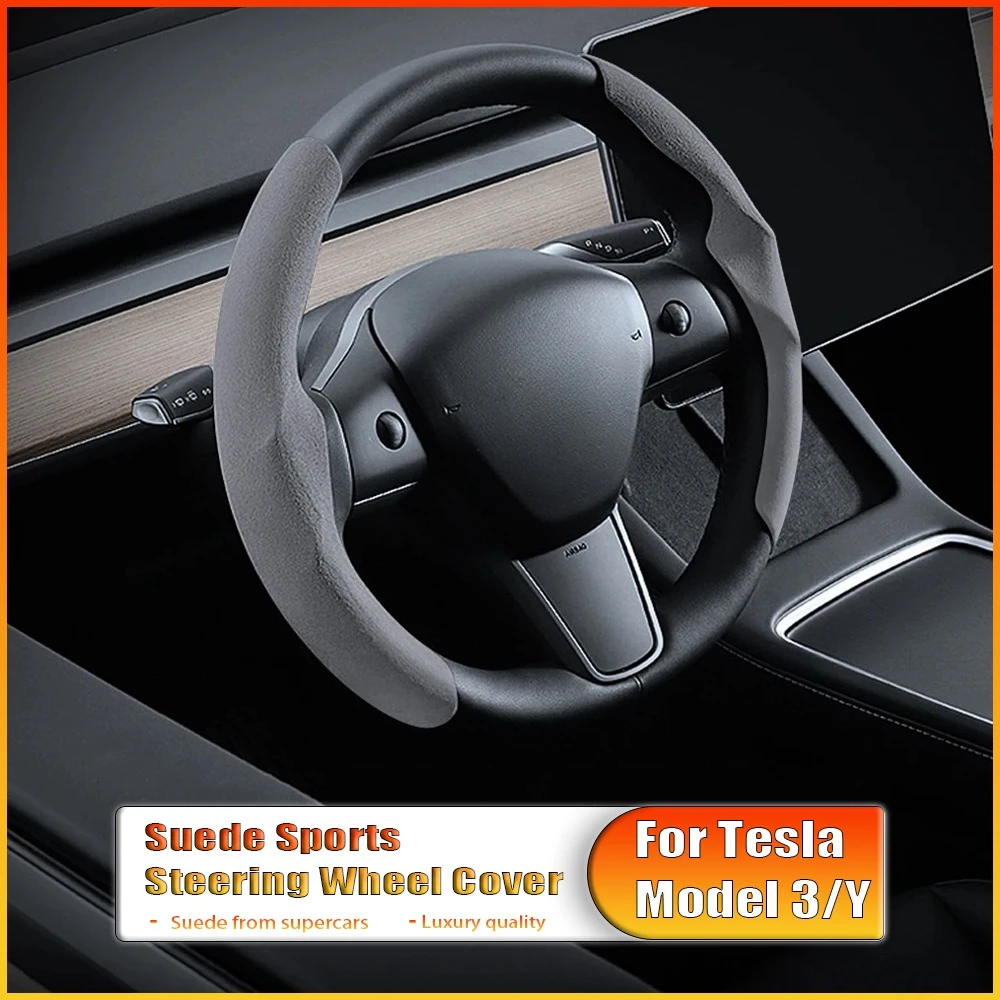 

Carbon Fiber Leather Steering Wheel Cover for Tesla Model 3/Y Highland Juniper Anti-Fur Sport Steering Wheel Car Accessories