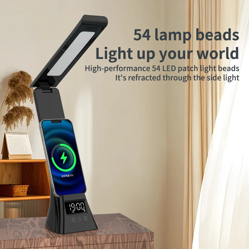 Multifunction LED Folding Desk Lamp with Wireless Charging Dimmable Desktop Eye Protection Reading Study Office Bedside Lamp