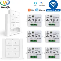 Interruptor de luz inteligente Tuya WiFi RF 433MHz 6 Gang, interruptor de Panel de pared inalámbrico, receptor de sincronización de 110V 220V, funciona con Goole Home/Alexa