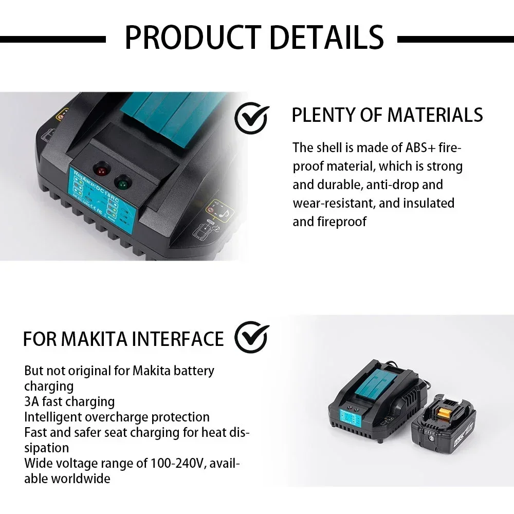 Imagem -05 - Carregador de Bateria Li-ion para Ferramenta Elétrica Makita 18v Plugue eu Portátil Alta Qualidade Inteligente Rápida Substituição