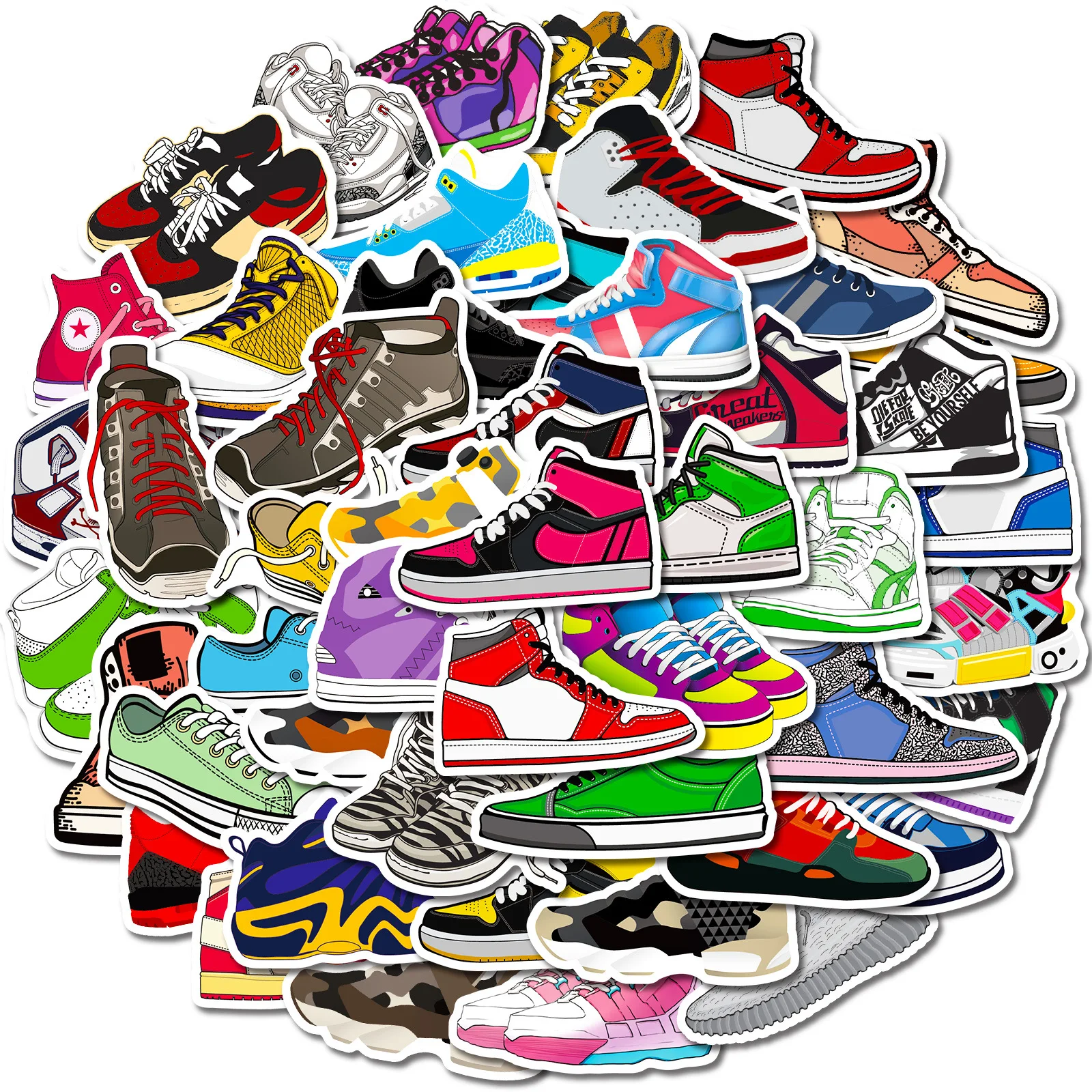 50Pcs Sneaker Basketball Shoe Stickers, Waterproof Vinyl Graffiti Decals for Water Bottle Laptop Luggage Scrapbook Journal Decor