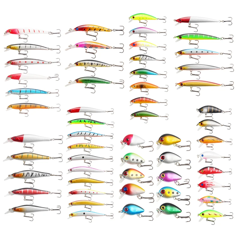

Fishing Lure 56 Pieces of Artificial Plastic Hard Bait in Mixed Bait Box Fishing Lures Bait Wholesale