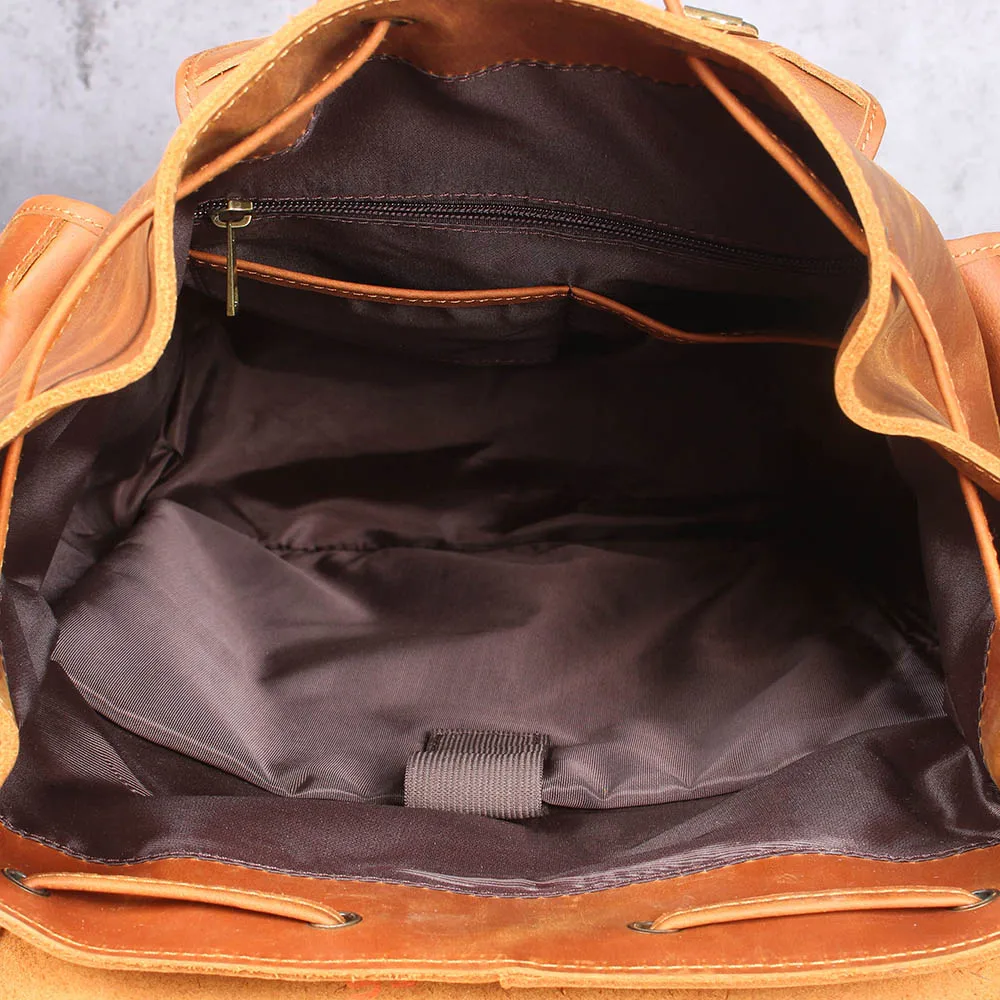 S.WORKER Vintage Echtleder-Rucksack Laptop-Tasche Lässige Crazy-Horse-Leder-Schultasche Outdoor-Reise-Weekender-Tasche – Detail 11