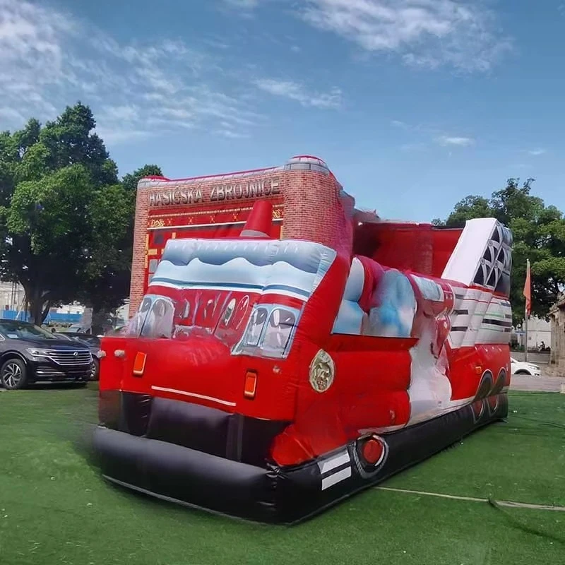 Kids Huge Fire Rescue Truck Toys Inflatable Ambulance Car Model Jumping Bouncer Castle Rescue Fire Engine Truck